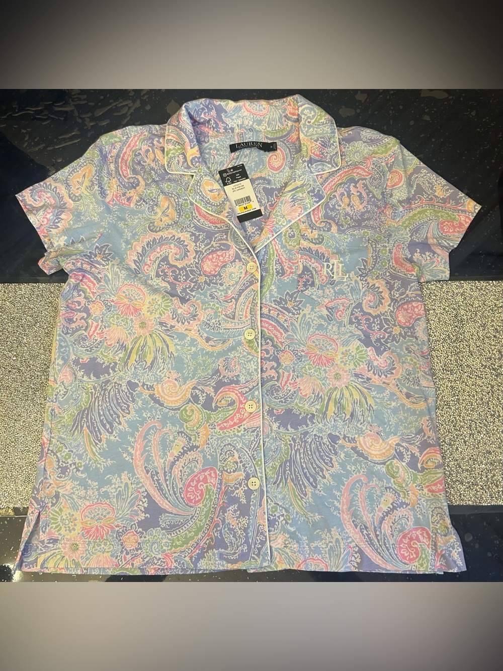Lauren Ralph Lauren Short Sleeve Classic Blue Paisley 2 PC  Collar Boxer Pj